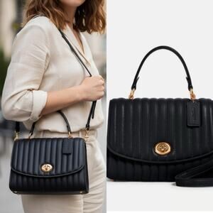 Coach Tilly Top Handle with Linear Quilting Color: Black Style# 2562 GUC